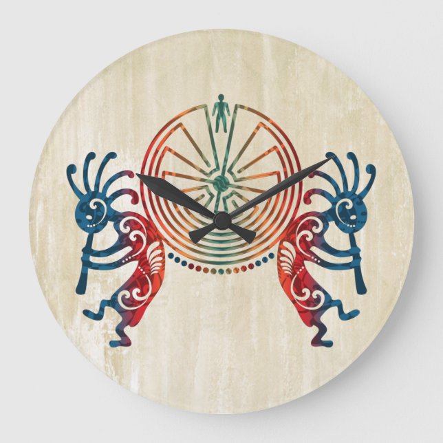 KOKOPELLI / MAN IN THE MAZE + your ideas Large Clock (Front)
