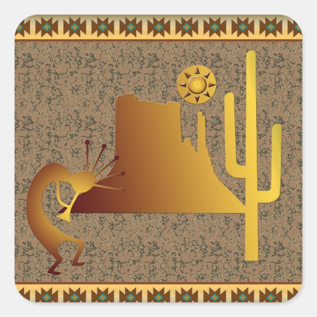 Kokopelli Mesa & Cactus Set #1 Square Sticker (Front)