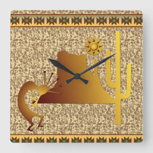 Kokopelli Mesa & Cactus Set #1 Square Wall Clock