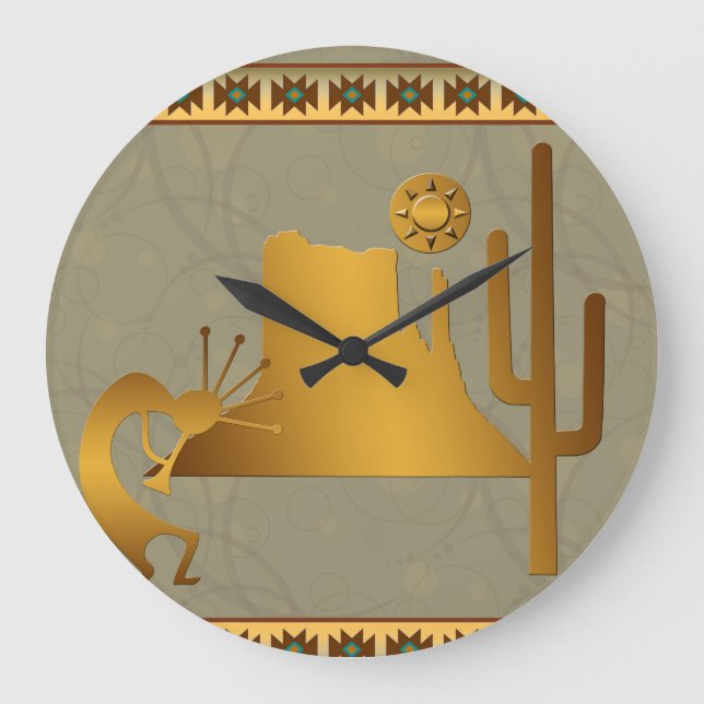 Kokopelli Mesa & Cactus Set #2 Large Clock (Front)