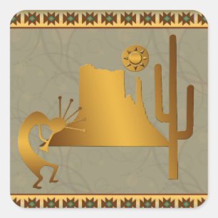 Kokopelli Mesa & Cactus Set #2 Square Sticker