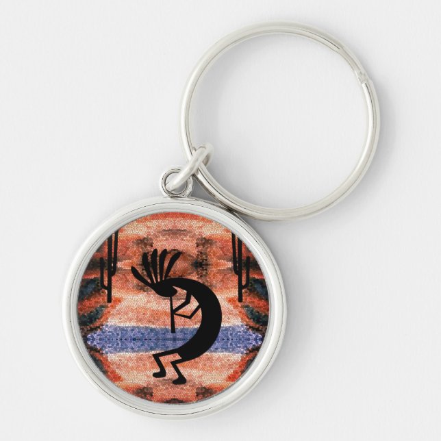 Kokopelli Moasic Desert Sunset Landscape Key Ring (Front)