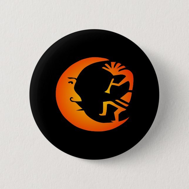 Kokopelli Moon-Black 6 Cm Round Badge (Front)