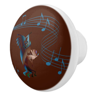 Kokopelli Music Brown Ceramic Knob