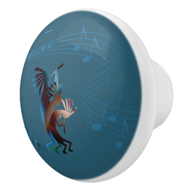 Kokopelli Music Teal Ceramic Knob (Right)