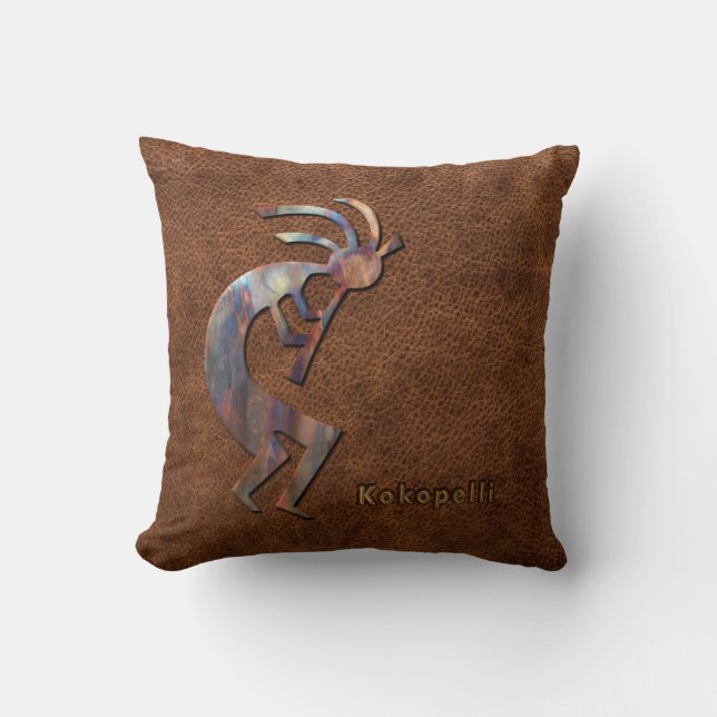 Kokopelli on Embossed Leather Cushion (Front)