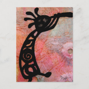Kokopelli on Rice Paper and Painted Background Postcard