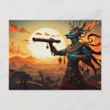 Kokopelli Playing Flute In Rocky  Hills Of Desert