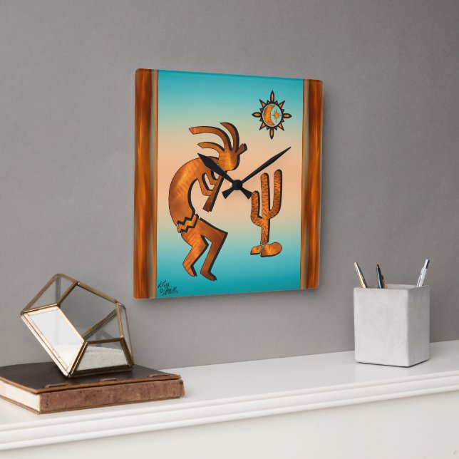 Kokopelli Playing The Flute Square Wall Clock (Office)