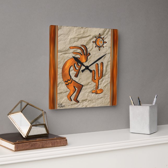 Kokopelli Playing The Flute Square Wall Clock (Office)