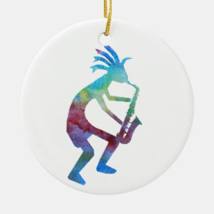 Kokopelli Plays the Sax Ceramic Tree Decoration