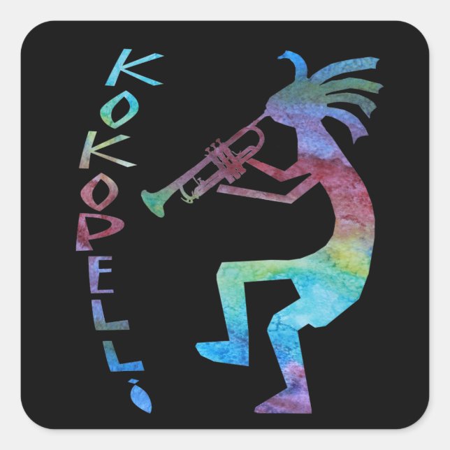 Kokopelli Plays The Trumpet Square Sticker (Front)
