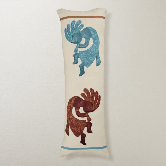 Kokopelli, Rust & Turquoise, Southwestern Body Cushion (Front Vertical)