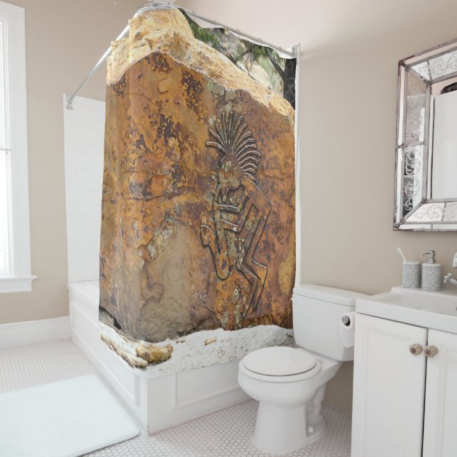 Kokopelli Saxaphone Player Petroglyph Shower Curtain (In Situ)