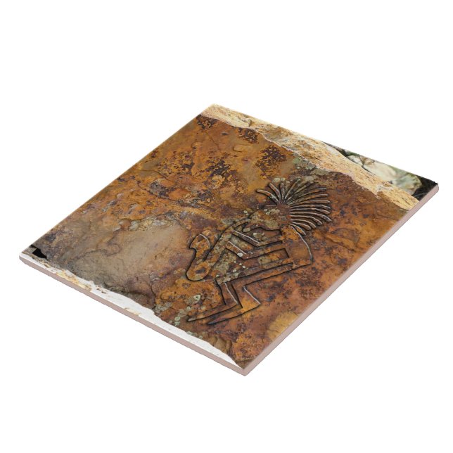 Kokopelli Saxaphone Player Petroglyph Tile (Side)