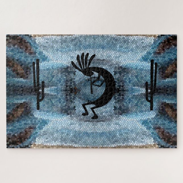 Kokopelli Southwest Desert Blue Mosaic 20" x 30" Jigsaw Puzzle (Horizontal)