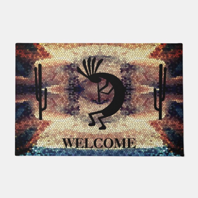 Kokopelli Southwest Desert Mosaic 2 Doormat (Front)