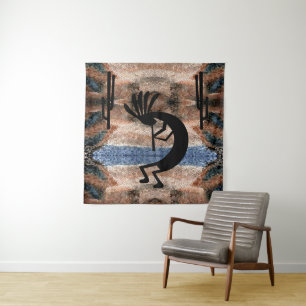 Kokopelli Southwest Desert Mosaic 57 x 47 Tapestry