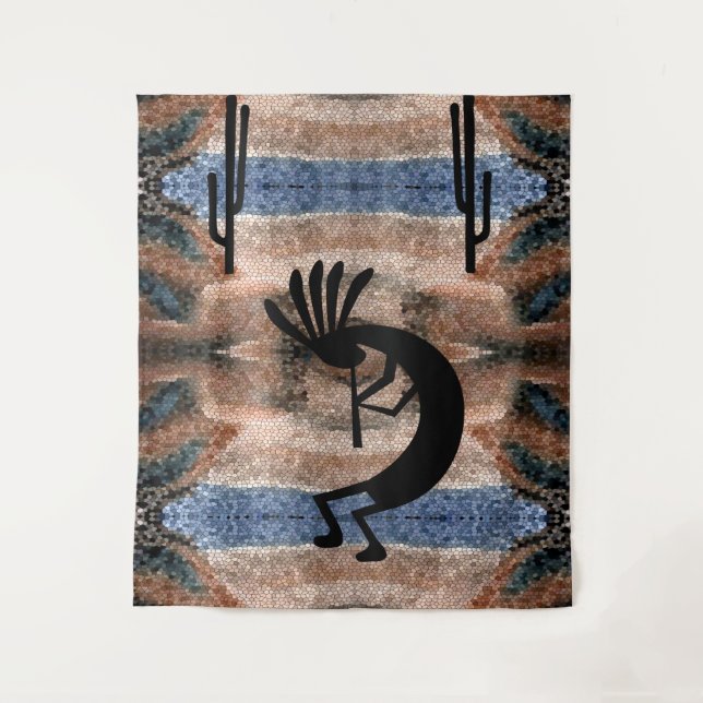 Kokopelli Southwest Desert Mosaic 68 x 80 Tapestry (Front)