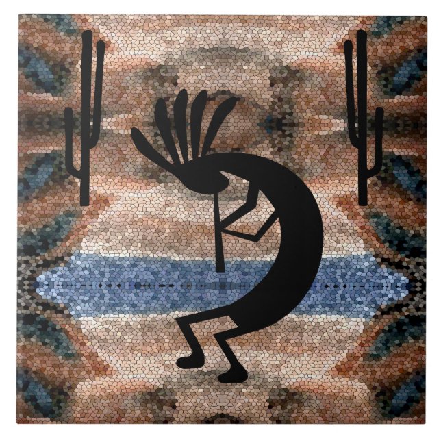 Kokopelli Southwest Desert Mosaic 6" Ceramic Tile (Front)