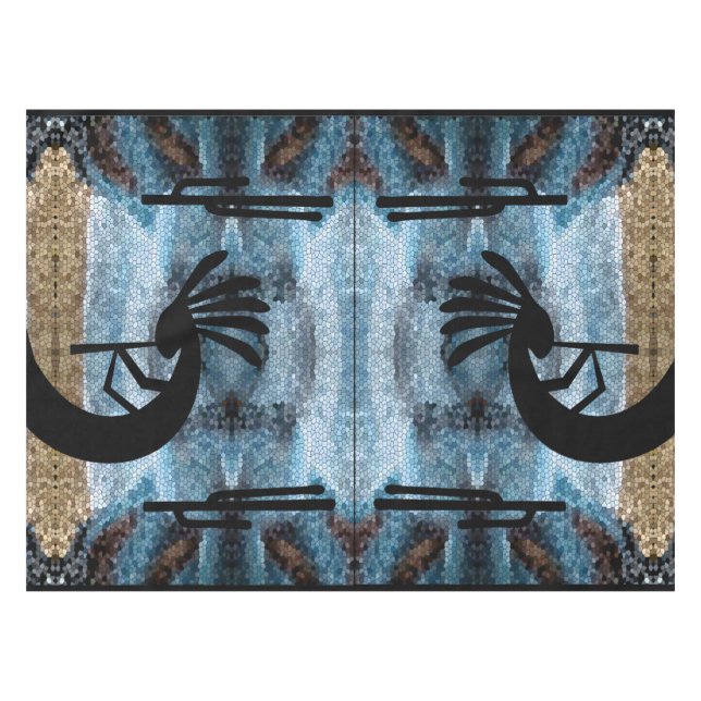 Kokopelli Southwest Desert Mosaic Blue  52 x 70 Tablecloth (Front (Horizontal))