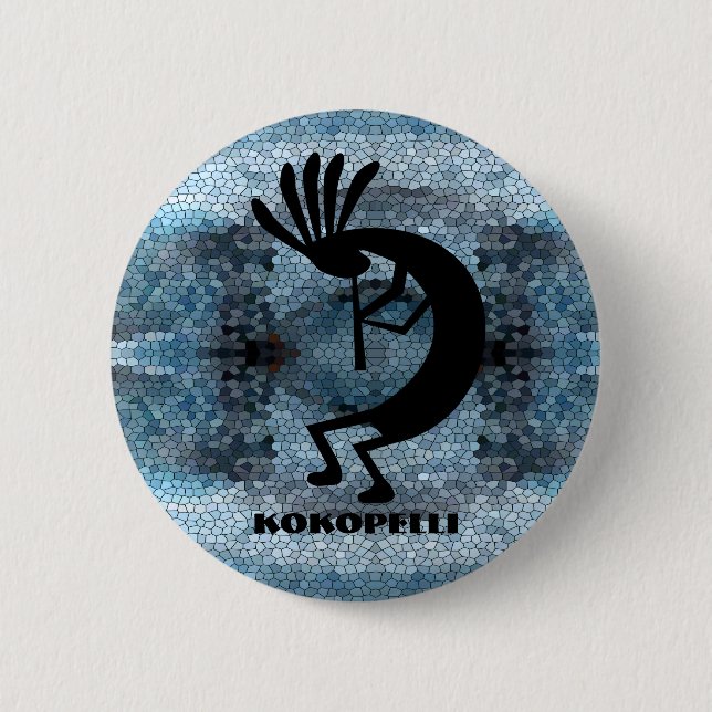 Kokopelli Southwest Desert Mosaic Blue 6 Cm Round Badge (Front)