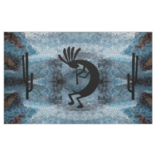 Kokopelli Southwest Desert Mosaic Blue DIY Fabric