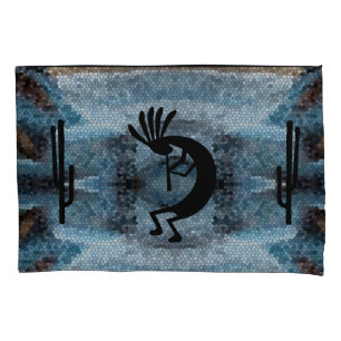 Kokopelli Southwest Desert Mosaic Blue Standard Pillowcase