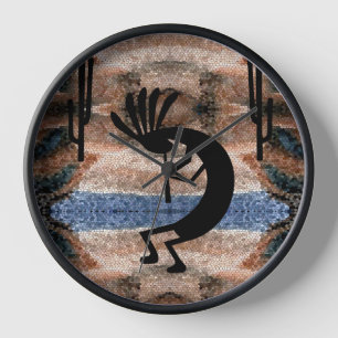 Kokopelli Southwest Desert Mosaic Clock