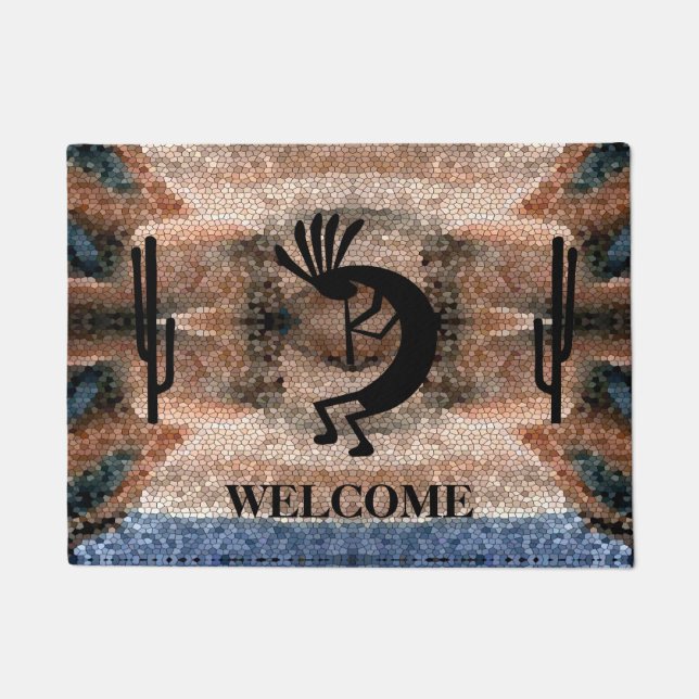 Kokopelli Southwest Desert Mosaic Doormat (Front)