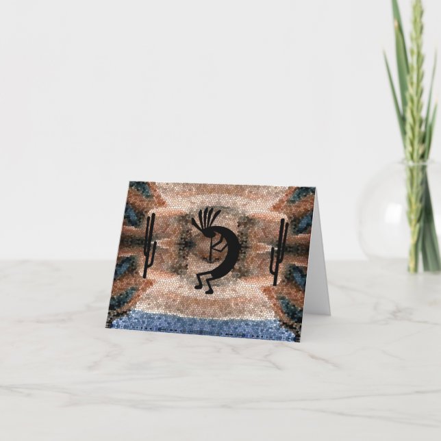 Kokopelli Southwest Desert Mosaic Greeting Card (Front)