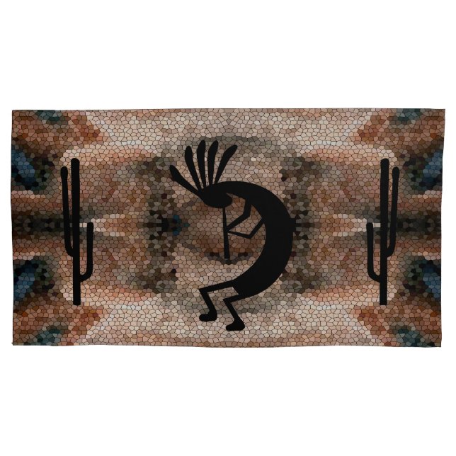 Kokopelli Southwest Desert Mosaic King Earthtone Pillowcase (Front)