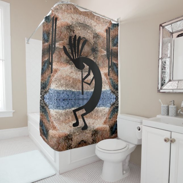 Kokopelli Southwest Desert Mosaic Shower Curtain (In Situ)