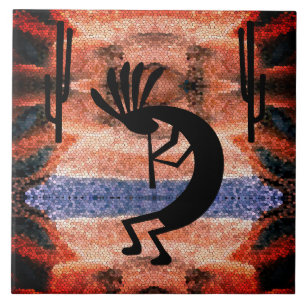 Kokopelli Southwest Desert Mosaic Sunset 6" Ceramic Tile