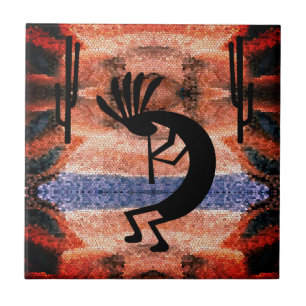 Kokopelli Southwest Desert Mosaic Sunset Ceramic T Tile