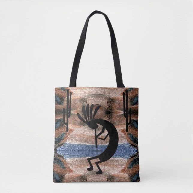 Kokopelli Southwest Desert Mosaic Tote Bag (Front)