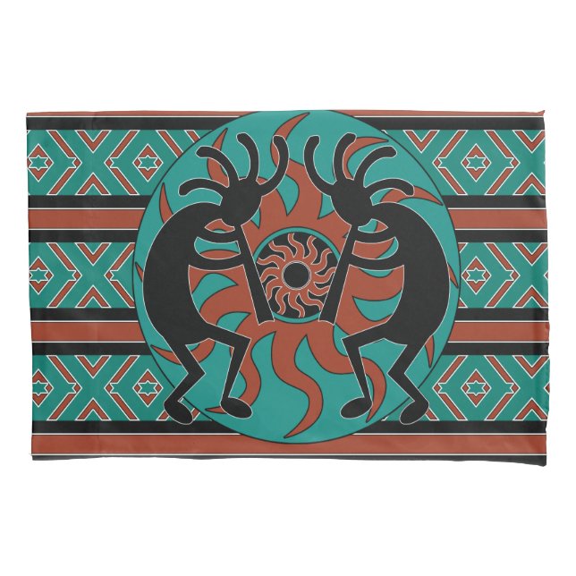Kokopelli Southwest Design Turquoise Decorative Pillowcase (Front)