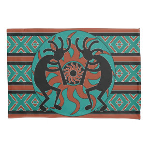 Kokopelli Southwest Design Turquoise Pillowcase