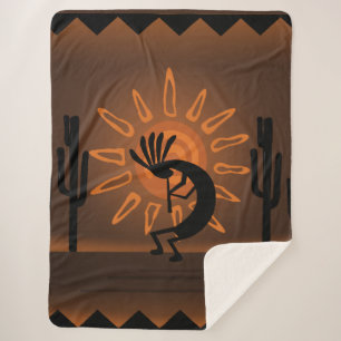 Kokopelli Southwest Rustic Brown Sherpa Blanket