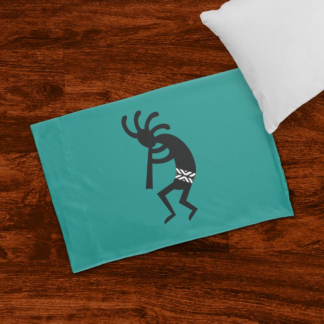 Kokopelli Southwest Teal And Black Pillow Case (Creator Uploaded)
