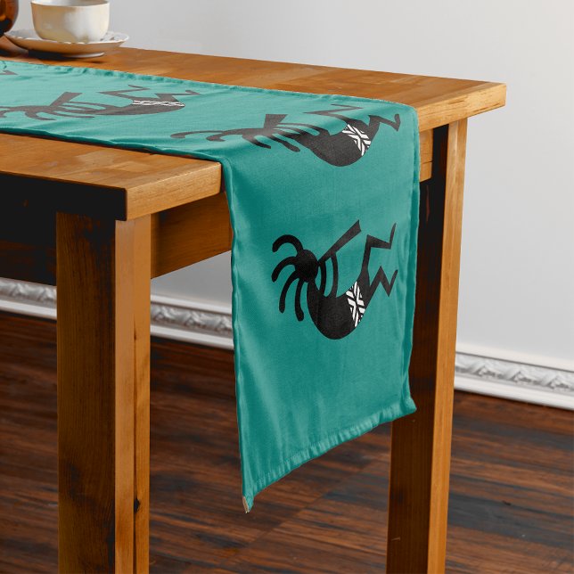 Kokopelli Southwest Teal And Black Short Table Runner (Creator Uploaded)