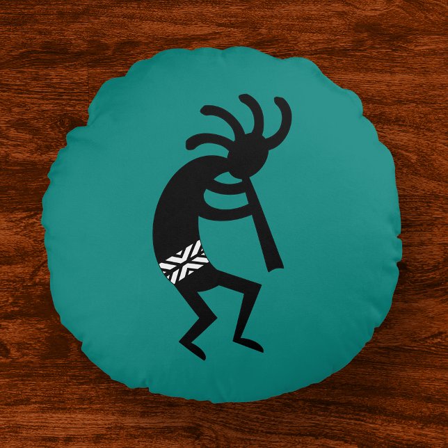 Kokopelli Southwest Teal Design Round Cushion (Creator Uploaded)