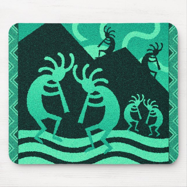 Kokopelli Southwest Tribal Turquoise And Black Mouse Pad (Front)