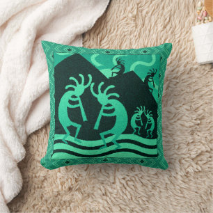 Kokopelli Southwest Turquoise And Black Cushion