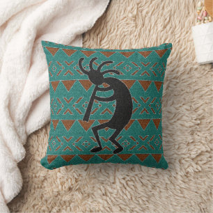 Kokopelli Southwest Turquoise Decorative Cushion