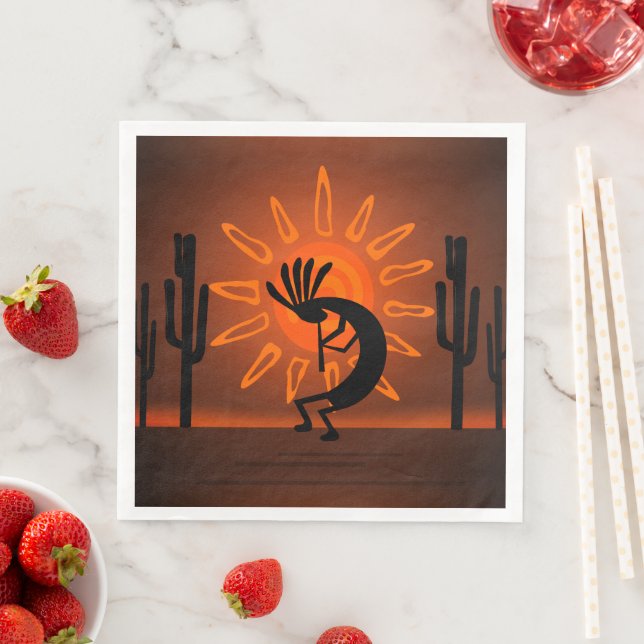 Kokopelli Sun Bronzed Sunset Brown Napkin (Insitu)