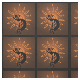 Kokopelli Sun Southwest Rustic Brown Fabric