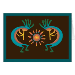 Kokopelli Sun Southwest Turquoise Brown Card