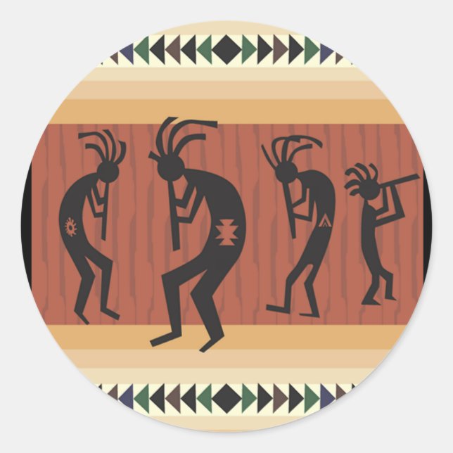 Kokopelli Tribal Design Classic Round Sticker (Front)