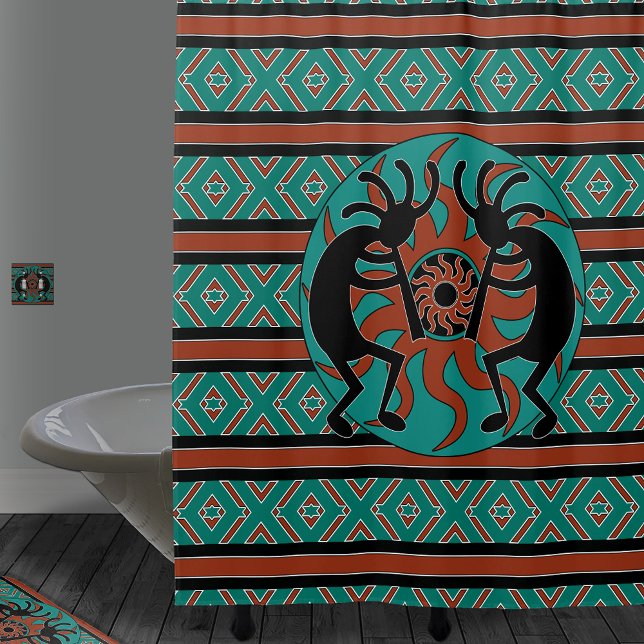 Kokopelli Tribal Sun Southwest Shower Curtain (Creator Uploaded)